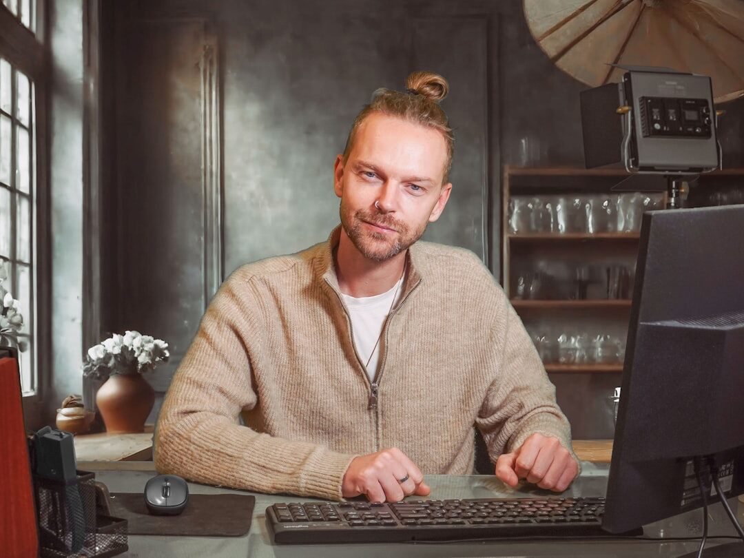 content creator at desk
