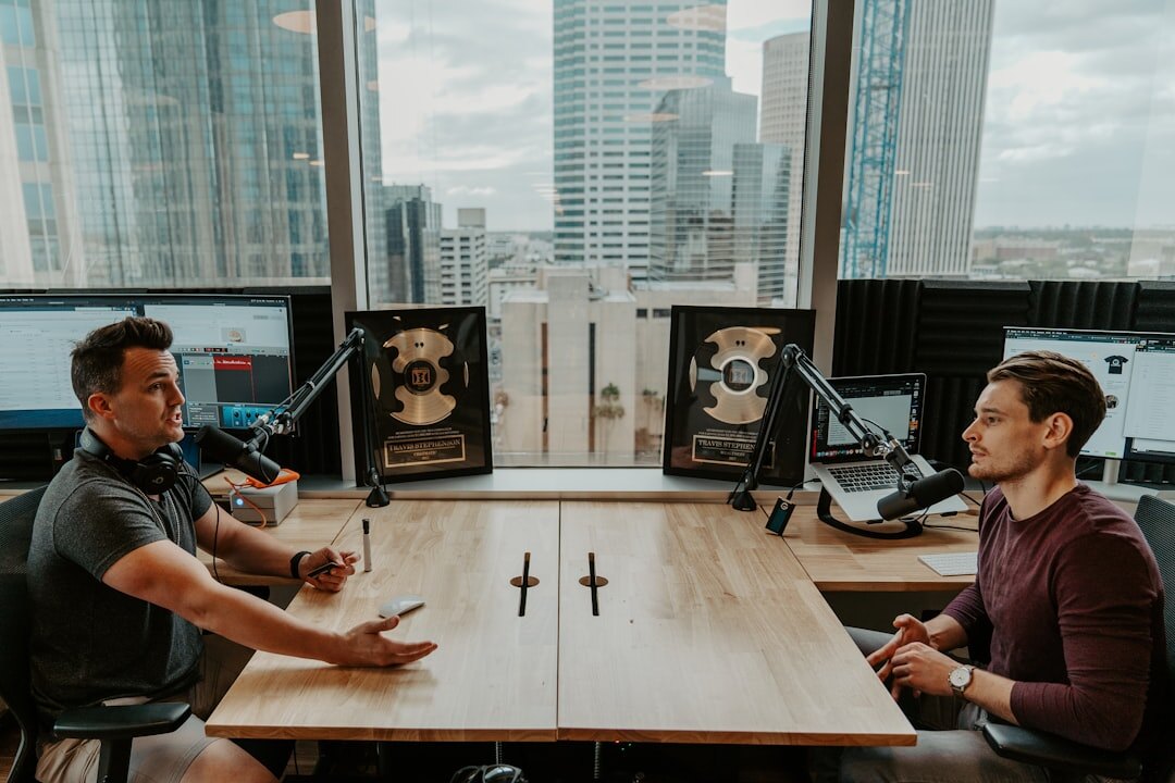 podcast hosts chatting with guests