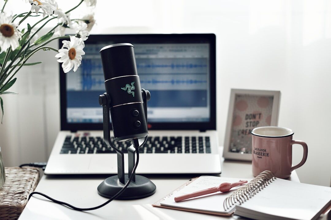microphone on podcast desk